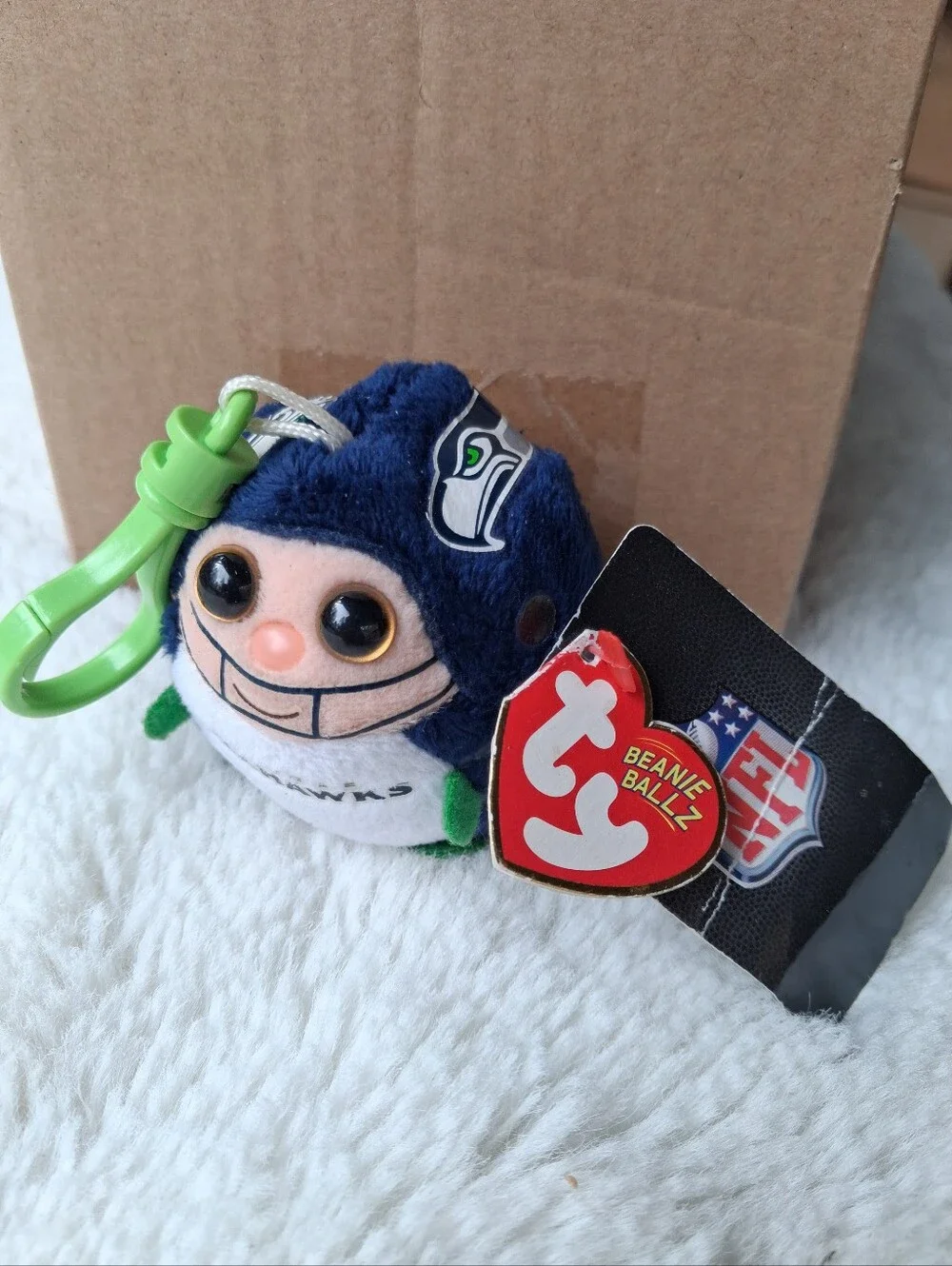 Ty Beanie Ballz Seattle Seahawks Navy and Green Plush Keychain Unisex